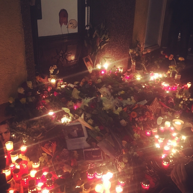 The memorial outside Bowie's Berlin residence.